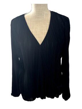 Totême Black Pleated Top V-Neck Long Sleeve XS